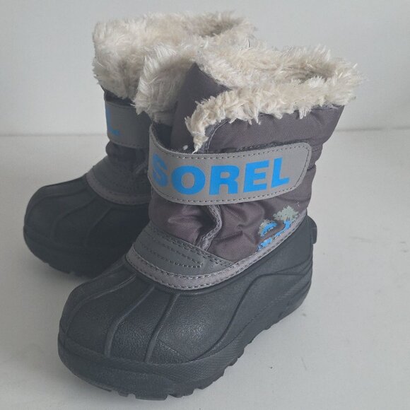 SOREL | Commander Snow Boots Gray Blue Boys Sz 8 - Picture 2 of 5